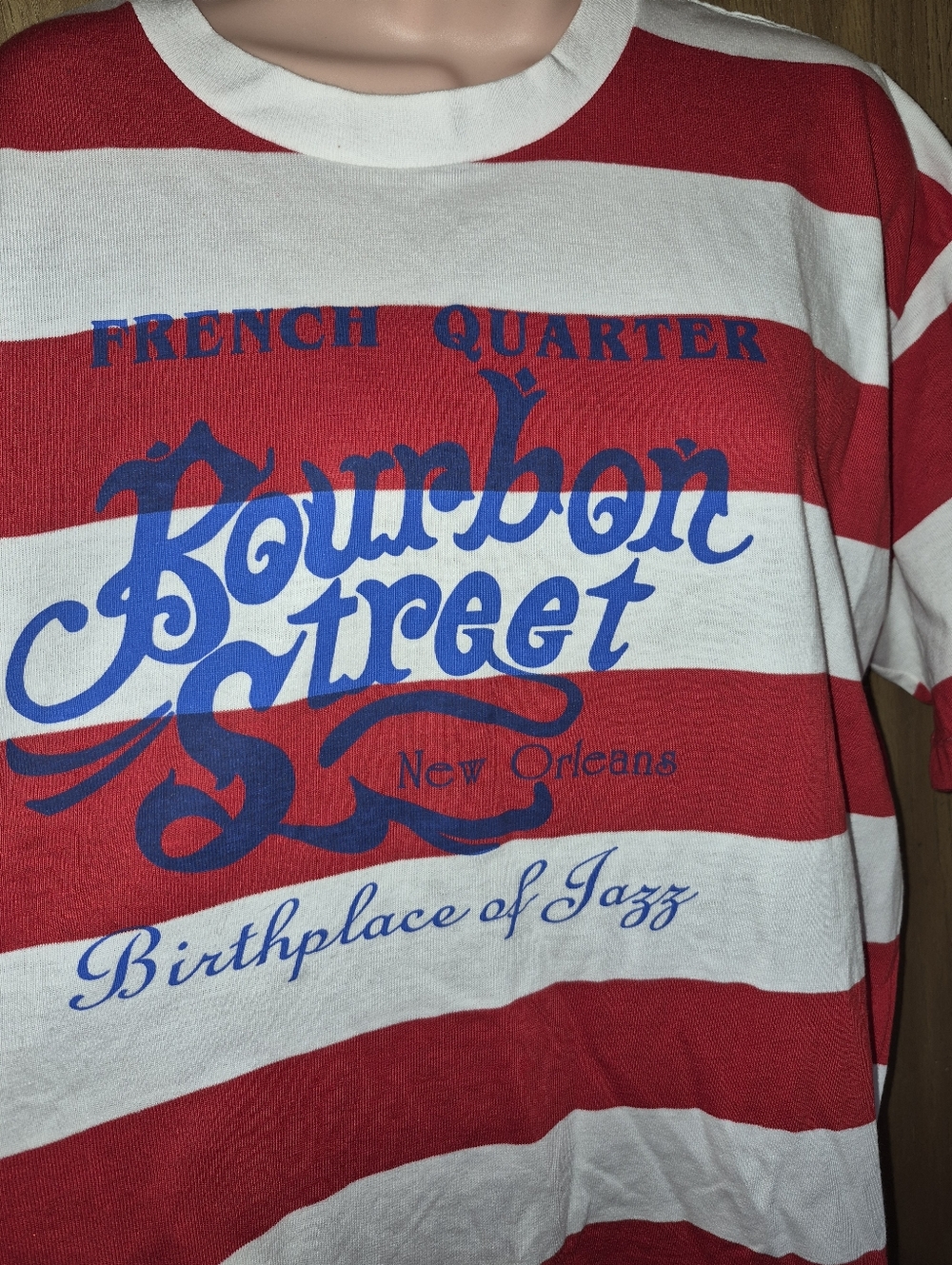 Vintage 1980s Bourbon Street New Orleans Jazz French Quarter T Shirt XL Striped